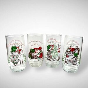 Holly Hobbie Robbie Coca Cola‎ Christmas Glasses Set 1978 1980 Lot of 4